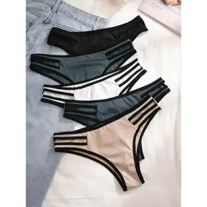 5pcs Breathable Contrast Trim Low Waist Briefs, Sexy Comfy Stretchy Intimates Panties, Women's Lingerie & Underwear(Sheet)