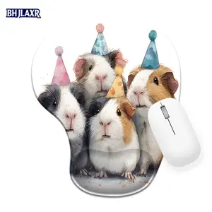 Five Cute Guinea Pigs Party on White Silicone Wrist Rest Mouse Pad - 8.98*7.56in - Ergonomic Support for Office Home Computer, Whimsical Gift