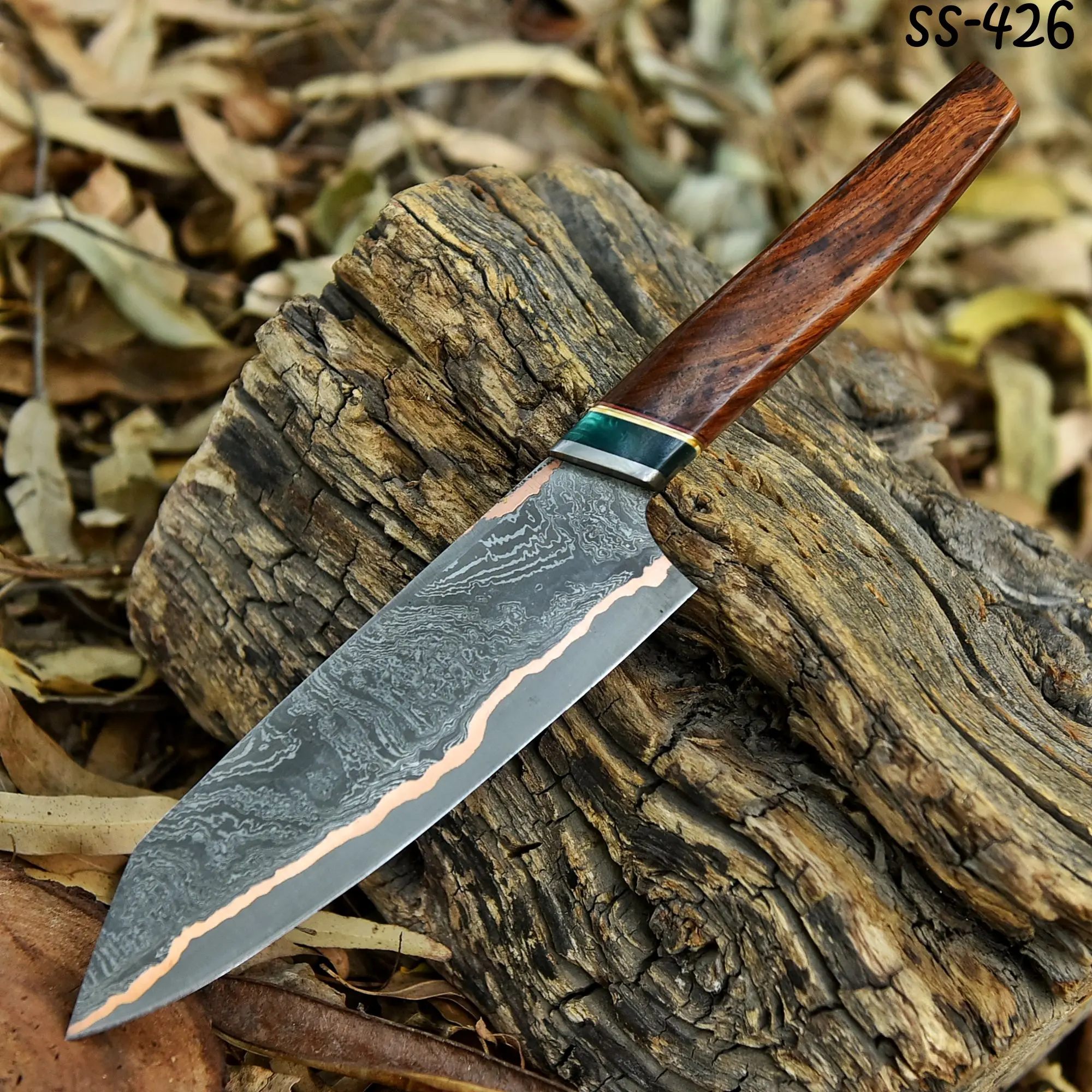Luxury Billionarie Club  RARE Copper Damascus Chef Knife - Handmade Kitchen Knife - Copper Blade Chef Knife Unique Steel  Meat Vegetable Bbq