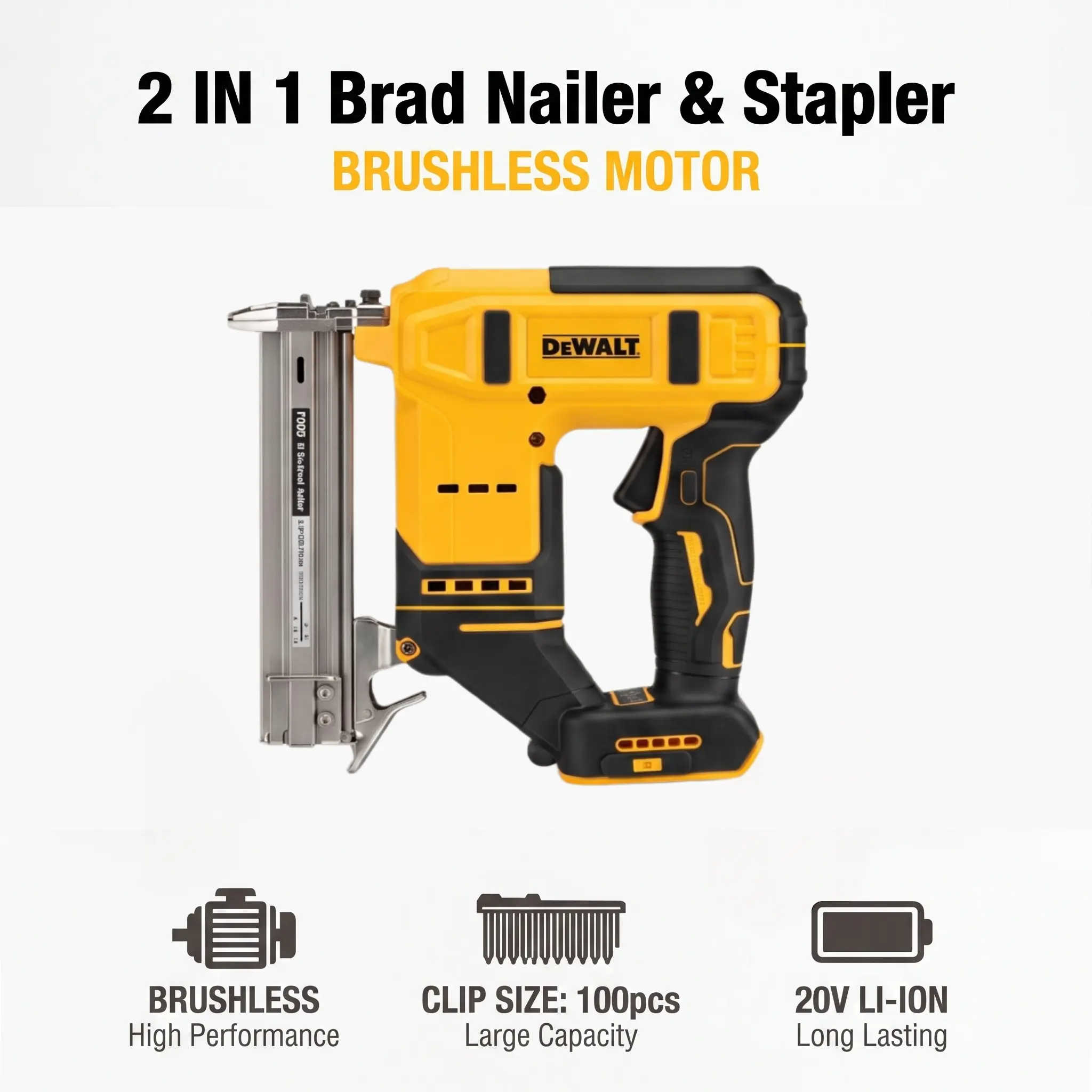 DEWALT Compatible 20V Cordless 2 in 1 Brad Nailer & Stapler, Brushless 18GA Finish Nail Gun, Fires F10-F30 Brad Nails & 422J Staples for Trim, Furniture, Woodworking & DIY Projects