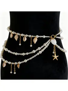 European and American conch shell pendant waist chain bikini pearl scallop body chain vacation style beach accessories