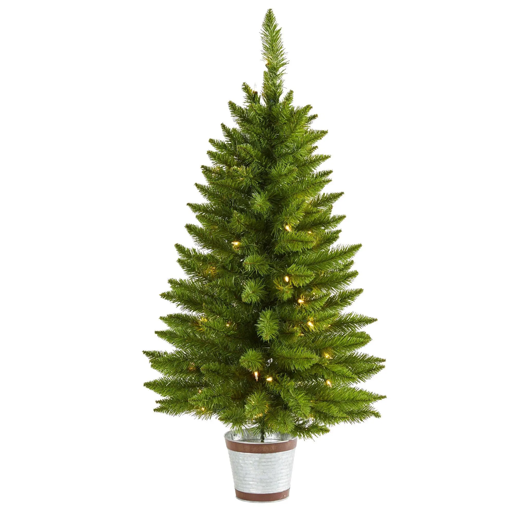 Traditional 3' Providence Pine Artificial Christmas Tree in Metal Pot, 50 Warm White Lights, 114 Bendable Branches, Home Decor Artificial Plant