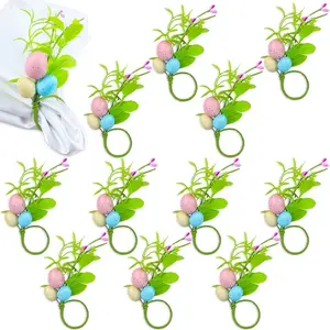 Easter Napkin Rings Set 6 Pieces or 12 Pieces, Spring Egg Colorful Holiday Napkin Rings Handmade Eucalyptus Leaf Table Decor