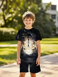 Boys' 3D Short Sleeve Set, Football Star Cr7 Jersey No. 7, Summer for Outdoor Activities, Perfect Gift for Holidays & Birthdays