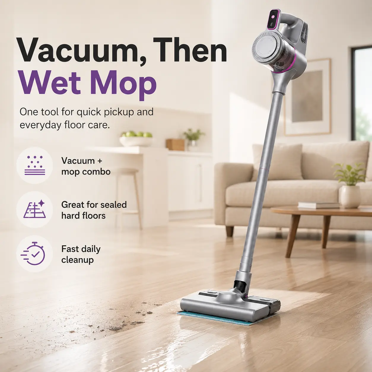 15KPa Cordless Upright Vacuum Cleaner,Strong Suction, 4-in-1 Handheld-Push Rod Vacuum & Mop,Deep Cleaning for Home/Pet Hair,  Includes Free Cleaning Gifts,Powerful,pink,Robotic,Intelligent