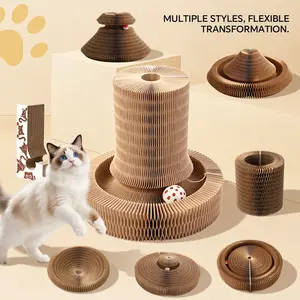 Cat Scratching Post - Transformable Accordion-Style Pet Furniture with Multi-Form Interactive Trackball Toy for Cats