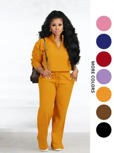 Two-piece Set Women's Solid Zip Up Funnel Neck Sweatshirt & Drawstring Waist Pants, Casual Fashion Cozy Fitted Drop Shoulder Long Sleeve Top & Pocket Trousers for Daily Outdoor Wear, Women's Clothing for Fall & Winter