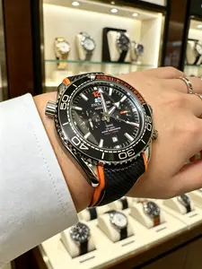 Functional Men's Automatic Mechanical Watch Multifunctional Dial&Orange Bezel Nylon Strap Versatile Sports Watch Three-Eye Chronograph Waterproof Mechanical Watch