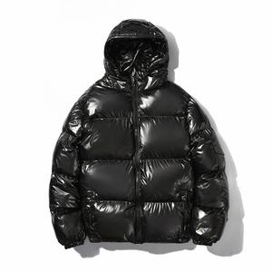 Mens Shiny Puffer Jacket Zip Up Hooded Coat Thick Cotton Padded Outerwear Warm Winter Streetwear Fashion Casual Loose Fit Clean Look Windproof Thermal Jacket With Side Pockets Stylish Minimalist Design For Cold Weather Comfort