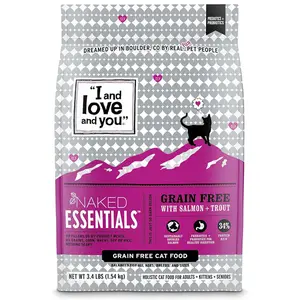 I and love and you Naked Essentials Dry Cat Food - Salmon + Trout - Grain Free, Real Meat, No Fillers, Prebiotics + Probiotics, 3.4lb Bag