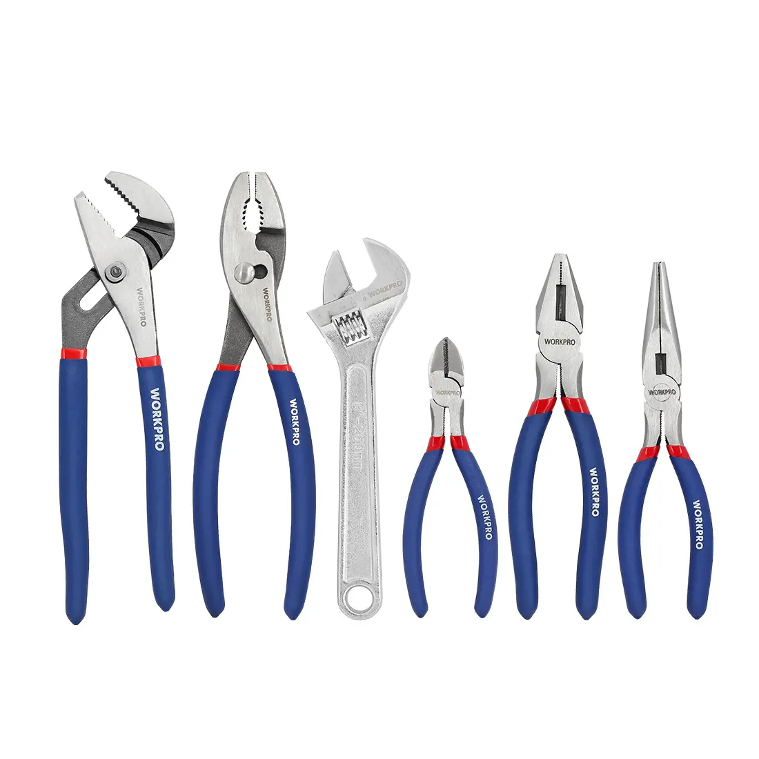 #summersale WORKPRO Large Pliers & Wrench Set 6-Count (10" Water Pump Pliers, 10" Slip Joint Pliers, 8" Long Nose Pliers, 8" Linesman Pliers, 6" Diagonal Pliers, 8" Adjustable Wrench) for DIY & Home Use