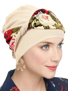 Fashion Streetwear Headscarf Hat, Floral Print Hairband Twist Knit Cap, Elegant Fitted Scarf Hat for All Seasons