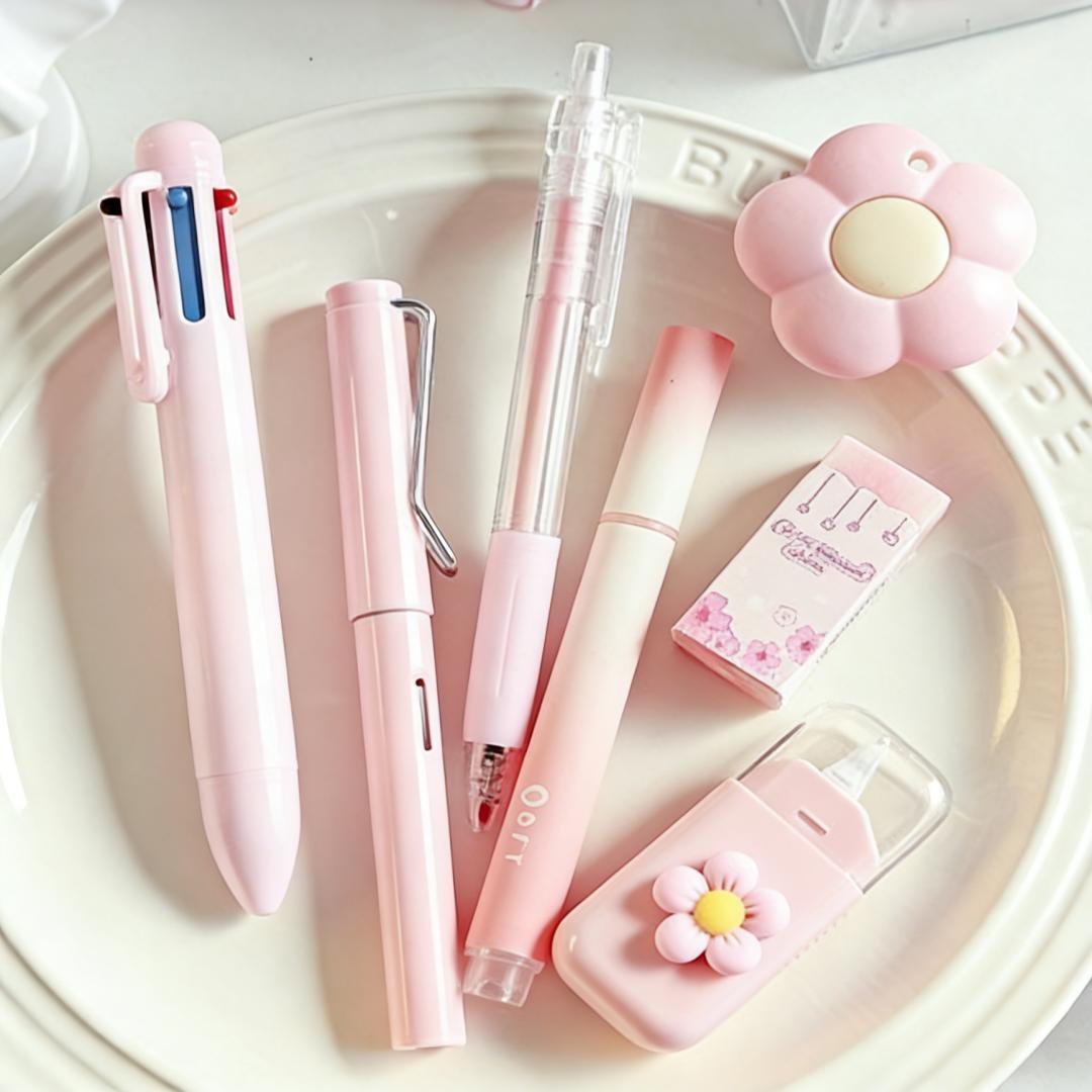 Kawaii Blue Stationery Kit 7 Pcs, Cute School Office Supplies for Kids Teens, Aesthetic Desk Accessories with Multifunction Pen Eternal Pencil Correction Tape, Perfect Back to School Birthday Christmas Gift for Students Teachers