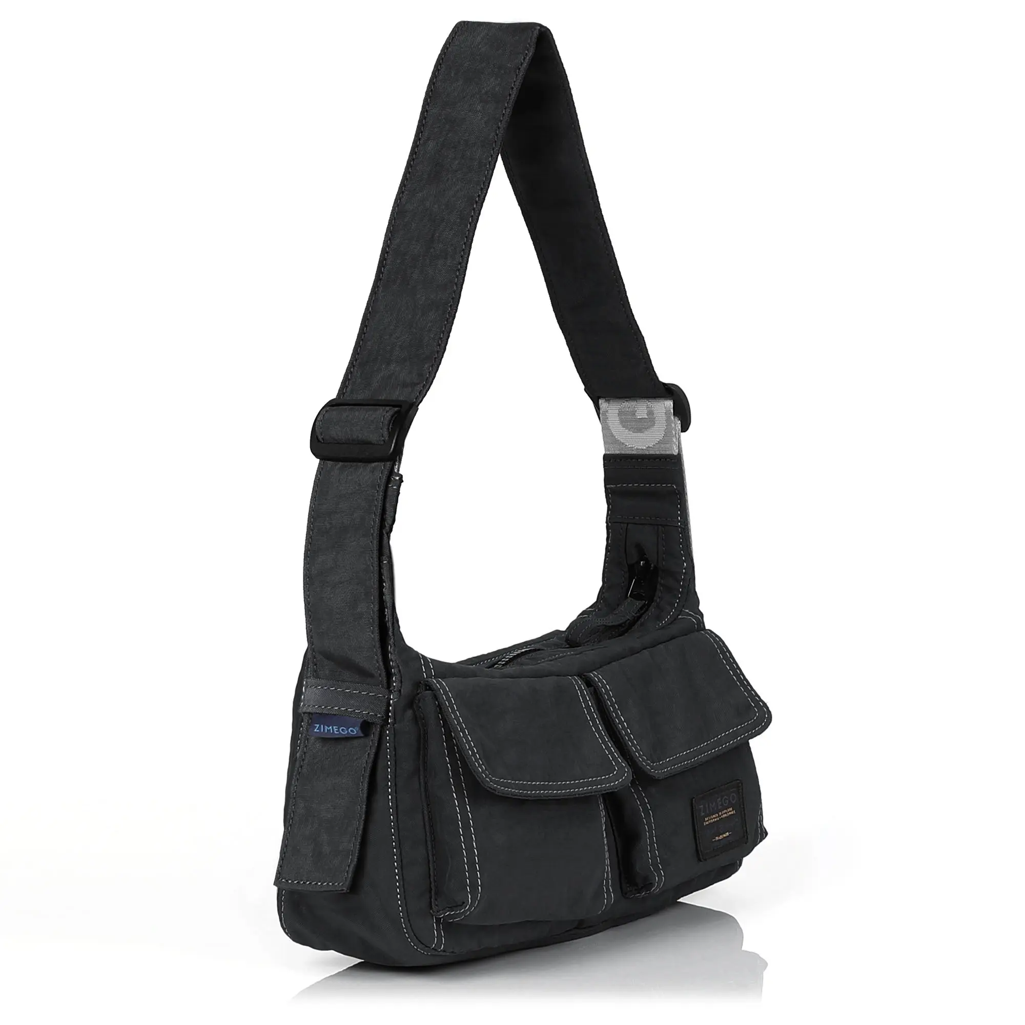 ZIMEGO MALIBU STITCH POINT Small Cargo Shoulder Bag for Women - 100% Nylon, Adjustable Strap, 2 Front Pockets, 3L Capacity, Simple Design Everyday Bag