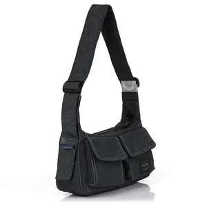 ZIMEGO MALIBU STITCH POINT Small Cargo Shoulder Bag for Women - 100% Nylon, Adjustable Strap, 2 Front Pockets, 3L Capacity, Simple Design Everyday Bag