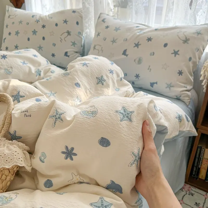 3pcs/4pcs Cloud-Feel Dual-Layer Star Cartoon Bedding Set, Student Dormitory Three-Piece Set, Home Use Four-Piece Set, Soft Bedding Sets, Bedroom Bedding Set, Comfy Bedding Set