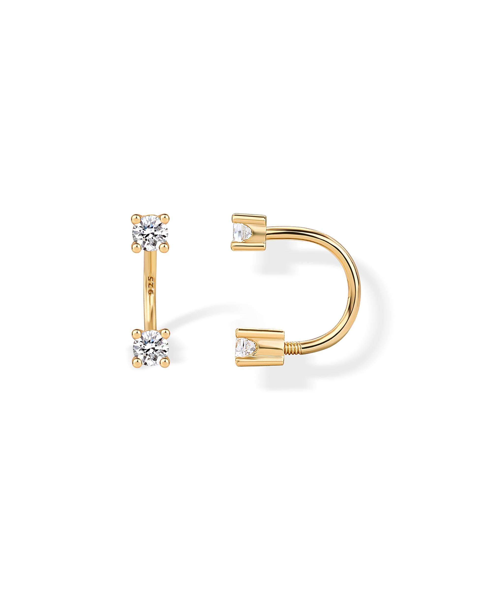 PAVOI 14K Gold Plated Sterling Silver Posts Double Half Huggie Earring Jacket Pack for Women - Gold Statement Loop Hoop Earring Set - Cubic Zirconia Screwback Studs