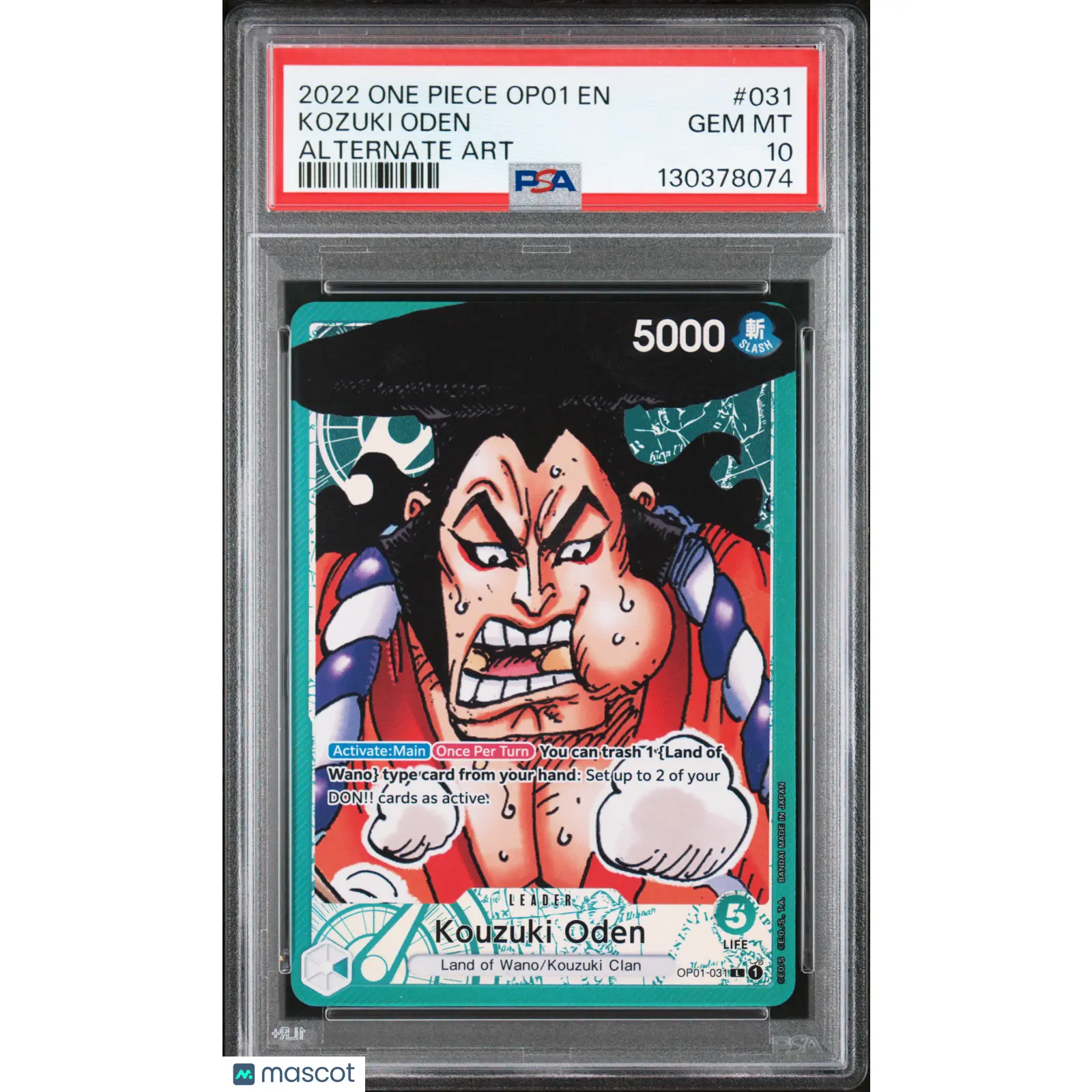 2022 ONE PIECE OP01-ROMANCE DAWN ALTERNATE ART #031 KOZUKI ODEN PSA 10