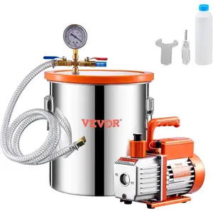 VEVOR 5 Gallon Vacuum Chamber, Upgraded Tempered Glass Lid Vacuum Degassing Chamber, 304 Stainless Steel Chamber, for Stabilizing Wood, Resin Degassing, Silicone Degassing and Plaster Degassing