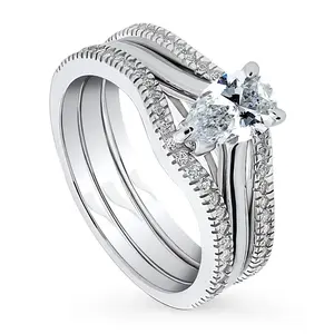 BERRICLE Sterling Silver Solitaire Wishbone Engagement Rings Statement Stackable Band for Women, 0.8 Carat Pear Cut Cubic Zirconia CZ Ring Set