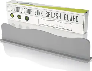 Sink Splash Guard - Water Splash Guard for Kitchen,  and Bathroom - Secure Non-Slip Suction Cup Base - Dishwasher Safe, Gray (17.4 x 1.7 x 3.6")