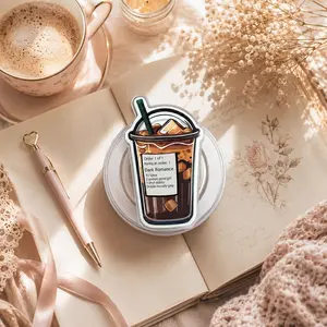 Bookish Iced Coffee Cup 2D Acrylic Phone Grip Retractable Expanding Stand Bracket Holder For Smartphone Back Case