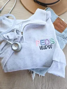 Embroidered Peds Nurse Quarter Zip Sweatshirt - Pediatric Nurse - Custom Embroidered - Trendy Bow - Nursing Graduation - Nurse - RN - Gift for her