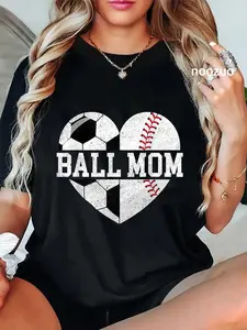 100% Cotton Ball Mom Shirt Heart Funny Baseball Soccer Mom T-Shirt