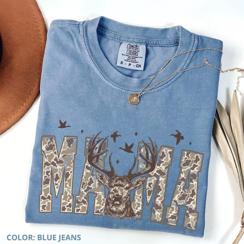 Comfort Colors Camo Mama Shirt, Deer Hunting Camouflage Shirt, Retro Camo Western Shirt, Cozy Season Country Distressed, Trendy Gift For Women