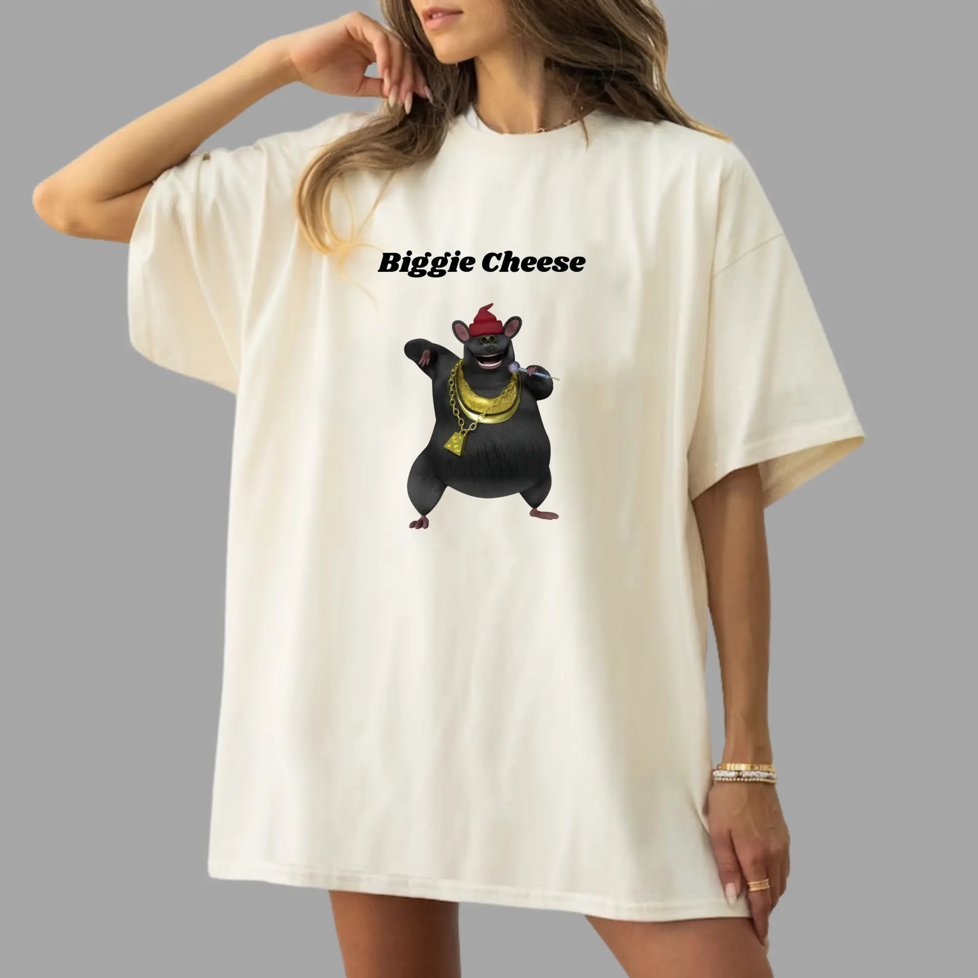 Biggie Cheese Funny Meme Graphic T-Shirt – Retro Cartoon Rap Parody Tee, Viral TikTok Meme Shirt for Men & Women, Unisex Streetwear