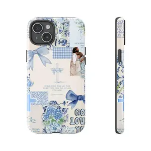 Christian Collage Phone Case - Faith-Inspired Design for iPhone, Jesus & Cross Art, Aesthetic Blue Floral, Gift for Him & Her Rubber Wireless Compatible with Samsung Galaxy S25