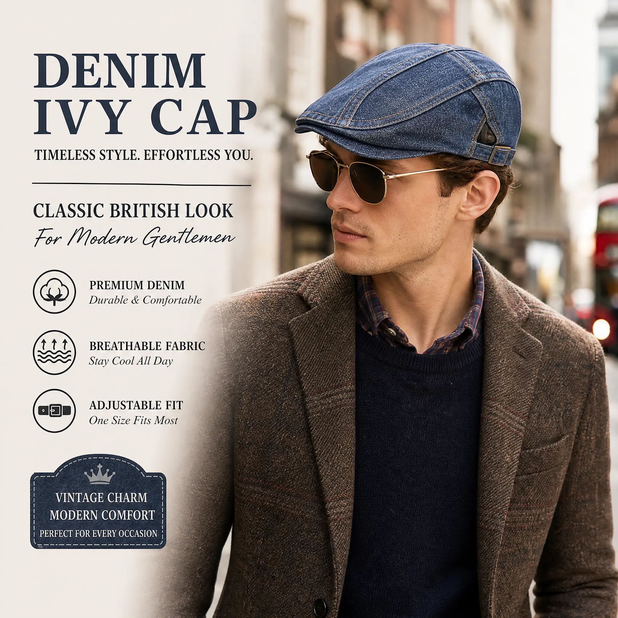 Men's Autumn Winter Vintage Denim Newsboy Cap - Ivy Gatsby Hat, Stylish Mens Hats for Casual Wear
