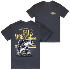 Old Milwaukee Bass Fishing Black Front and Back Print T-Shirt