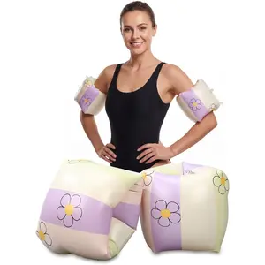 2-Pack Arm Floats — PVC Inflatable Striped Armbands, suitable for adults, girls, and boys for water sports, swimming lessons, and training; a summer beach party essential.