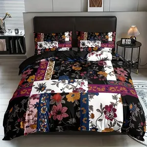 Vintage Floral Print Duvet Set, Soft Breathable Polyester Fiber, Zipper Closure, Includes 1 Duvet Cover and 2 Pillowcases, Bedroom Decor, Bedroom Bedding Set
