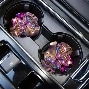 Car Coaster, 2pcs Round Anti-slip Car Cup Holder Pad, Car Cup Holder Coaster, Car Interior Decoration Accessories for Women & Men, Boujee Car Accessories