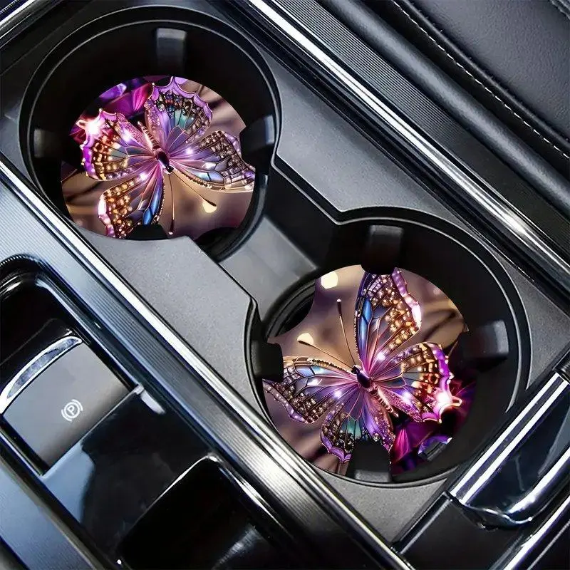 Car Coaster, 2pcs Round Anti-slip Car Cup Holder Pad, Car Cup Holder Coaster, Car Interior Decorative Decoration Accessories for Women & Men, Boujee Car Accessories, Car Interior Accessory