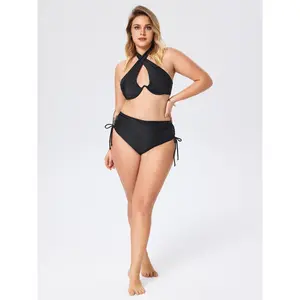 Cider Solid Criss Cross Halter Underwire Bikini Set Curve & Plus