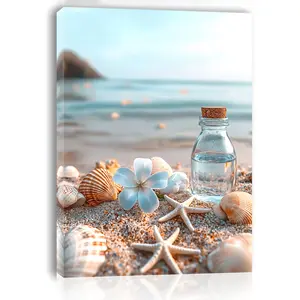 Charming Beach Shell Canvas Art - Wooden Frame Wall Decoration, Suitable for Living Room, Bedroom, Kitchen| Perfect home and office decoration| Ideal Christmas gift, suitable for room decoration
