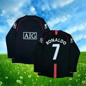 2007 2008 Away Retro Black No.7 Ronaldo Long Sleeve Soccer jersey