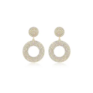 Ettika Spinning Records Crystal Earrings 18k Gold Plated with Sparkling Glass Circular Statement Design for Special Occasions
