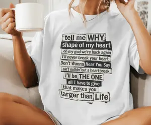 Women's Backstreet Boys Lyrics Streetwear T-Shirt - Smooth Ribbed Short-Sleeve Fabric, Vegas Sphere Residency Tour Concert Merch