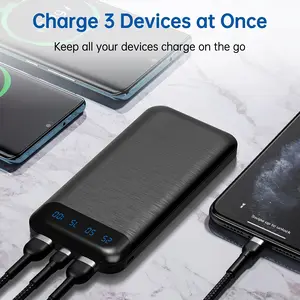 20000mAh Slim Card Power Bank Lightweight Pocket-Sized Triple Device Charging Airline Approved Fixed Digital Display 4 Colors Micro USB