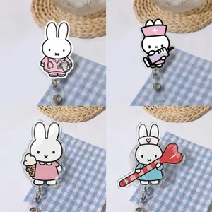 Cute White Bunny Nurse Badge Reel | Pediatric ID Card Holder | Medical Student Graduation Gift | Retractable Alligator Clip | Hospital Work Accessory