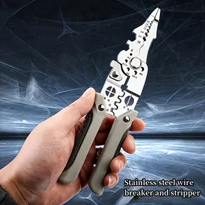 One industrial-grade precision wire stripper—a multifunctional tool for cutting, crimping, and stripping wires, made of durable gray metal, featuring pointed and flat tips; suitable for electricians, DIY enthusiasts, professional users, and home use, also
