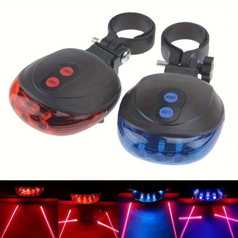 LED Bicycle Tail Light with Laser, Safety Warning Rear Light for Mountain and Road Bikes, Mountable, ABS Material, Battery Powered, Maximum Voltage 36 Volts, LED Light, Adjustable 180°Battery not included