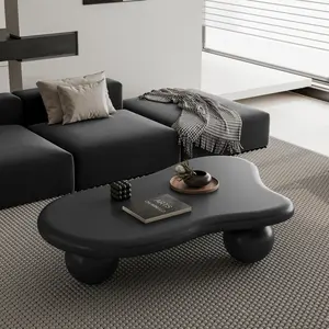 47 Inch Cloud Shaped Coffee Table with 3 Ball Legs for Living Room, Black