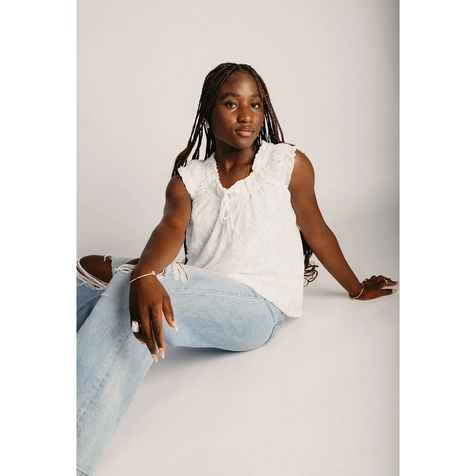 The Cassia Textured Tank in Off White