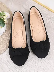 Women's Elegant Plain Round-Toe Ballet Flats, Soft Rubber Sole, Comfortable Textile Upper, All-Season Versatile Shoes
