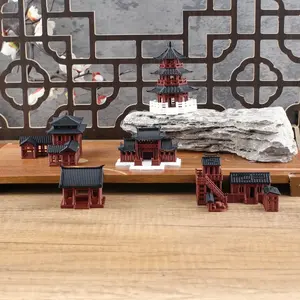 Chinese Miniature Landscape Ornament, Ancient Building Fish Tank Decor, Portable Rockery Bonsai Display Piece, Traditional Style, Aquarium